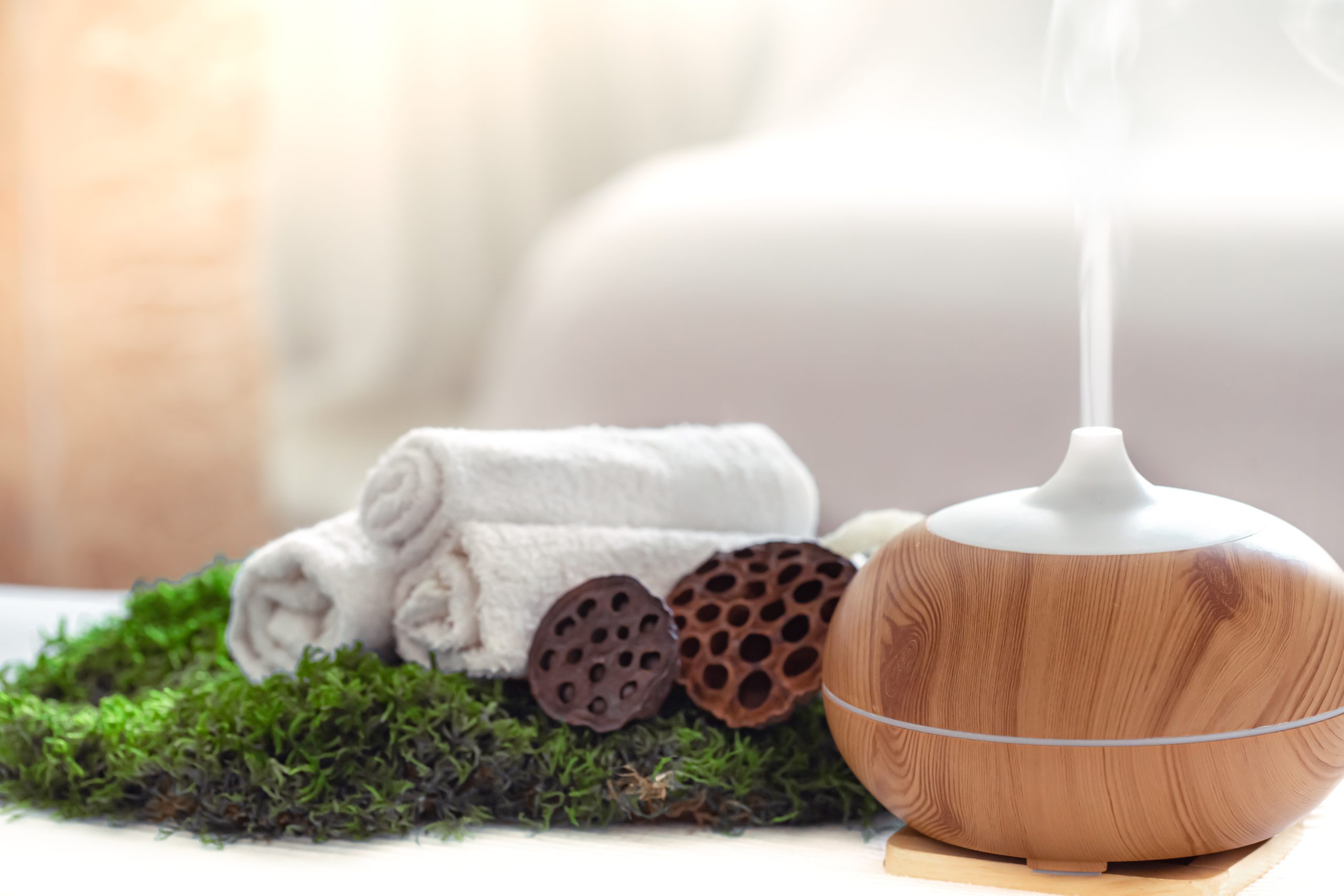 Spa Composition With Aroma Modern Oil Diffuser With Body Care Products Scaled